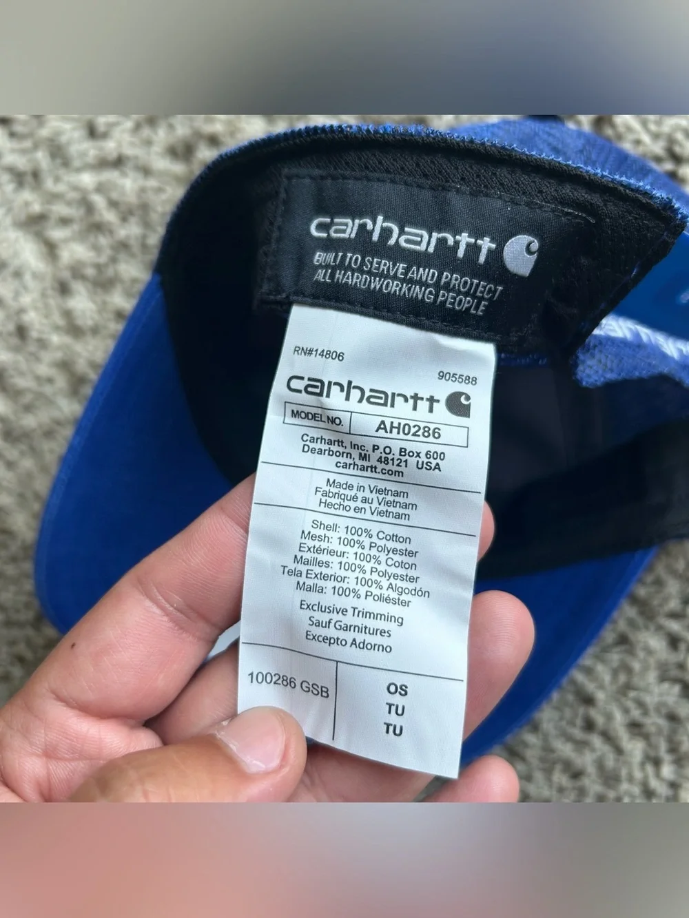 NWT Carhartt Force Hat Mens OS Adjustable Snap Back Blue Canvas Mesh Trucker Cap